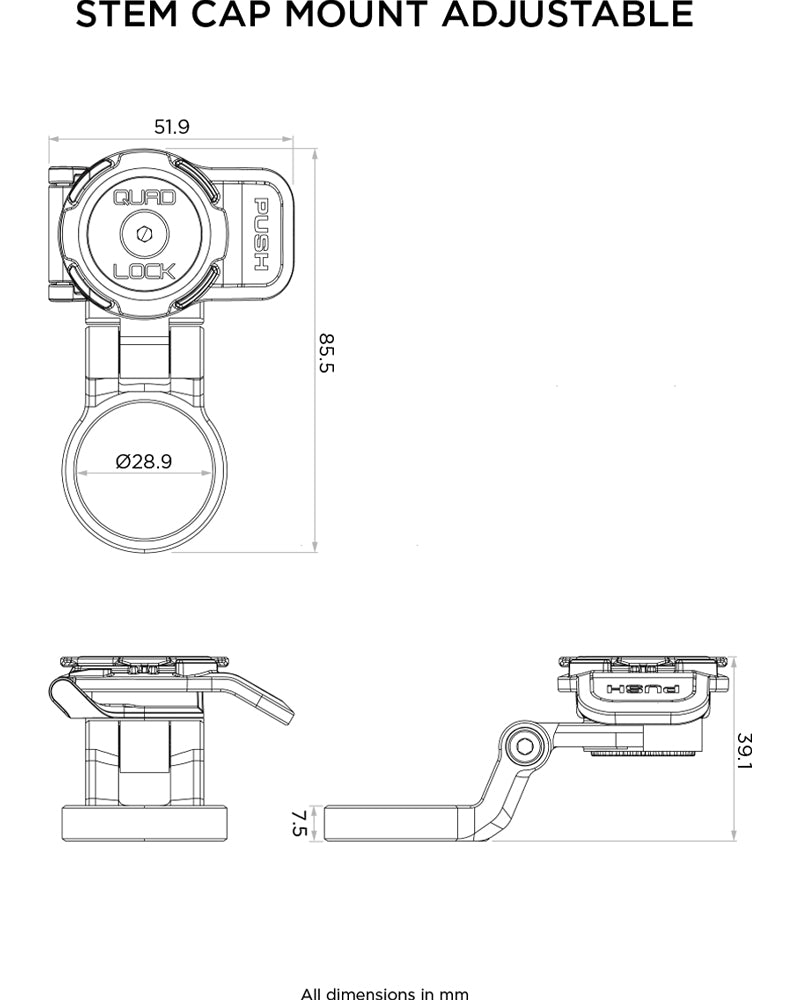 Quad Lock Cycling Stem Cap Mount Adjustable