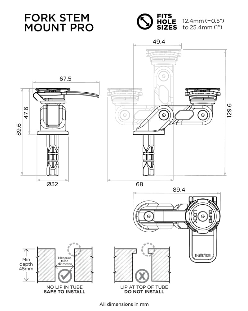 Quad Lock Motorcycle Fork Stem Mount Pro