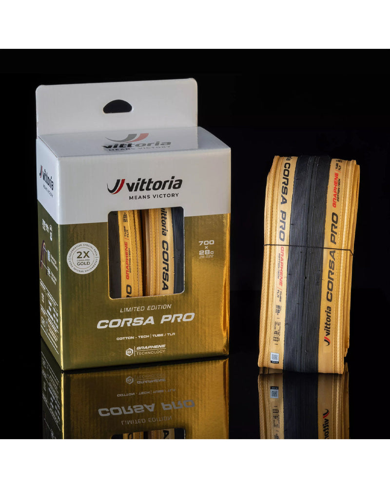 Vittoria Corsa Pro Graphene Tubeless Ready Competition Road Tyre Set - Limited Edition Gold