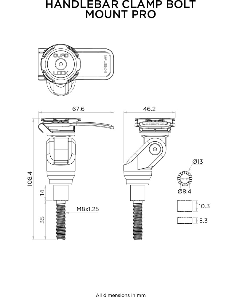 Quad Lock Motorcycle Handlebar Clamp Bolt Mount Pro