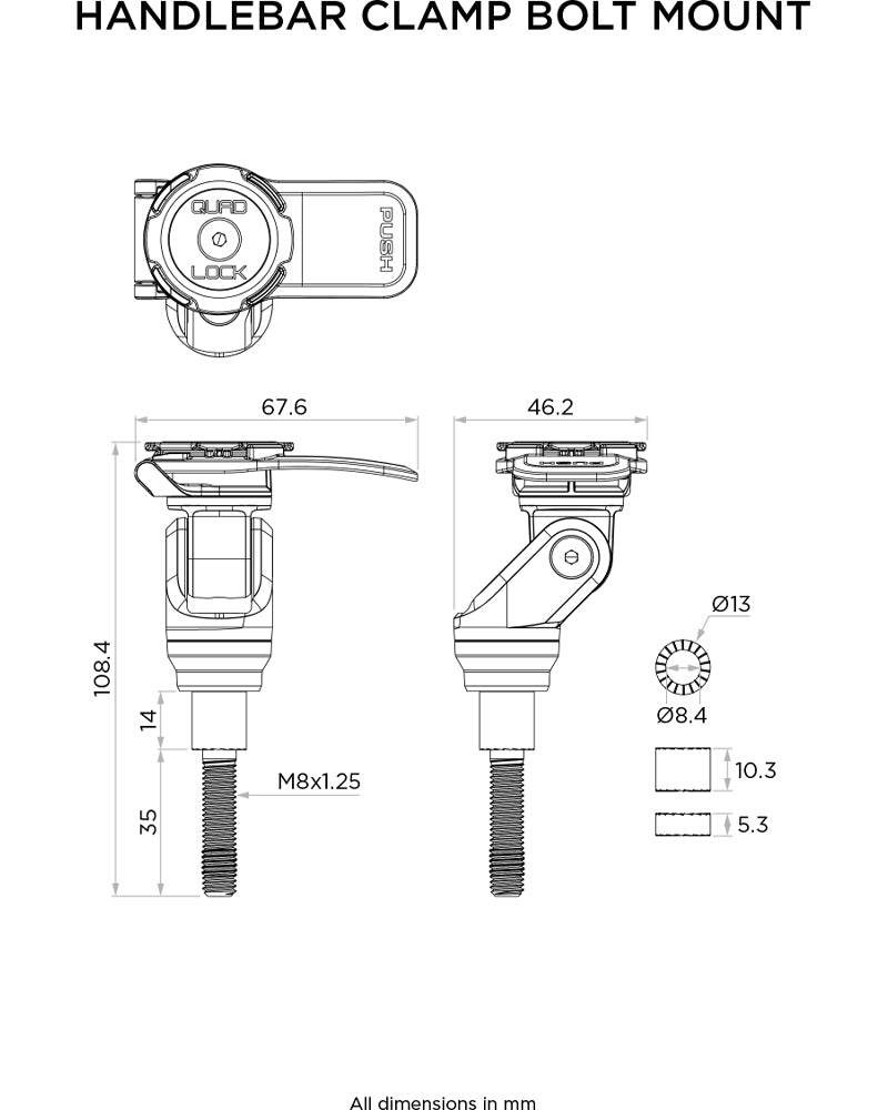 Quad Lock Motorcycle Handlebar Clamp Bolt Mount