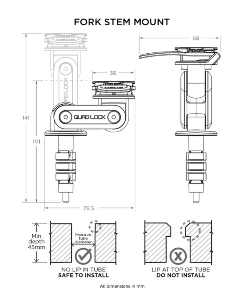 Quad Lock Motorcycle Fork Stem Mount