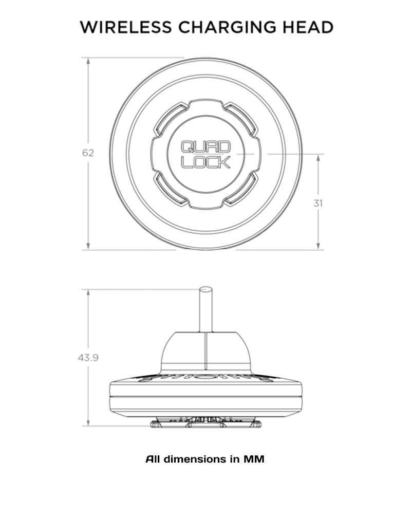 Quad Lock Wireless Charging Head For Car Mount/ Desk Mount